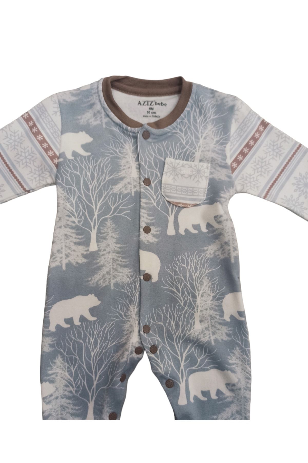 Aziz Bebe-Snowflake Patterned, Footless Jumpsuit with Snap Fasteners (without booties) 7