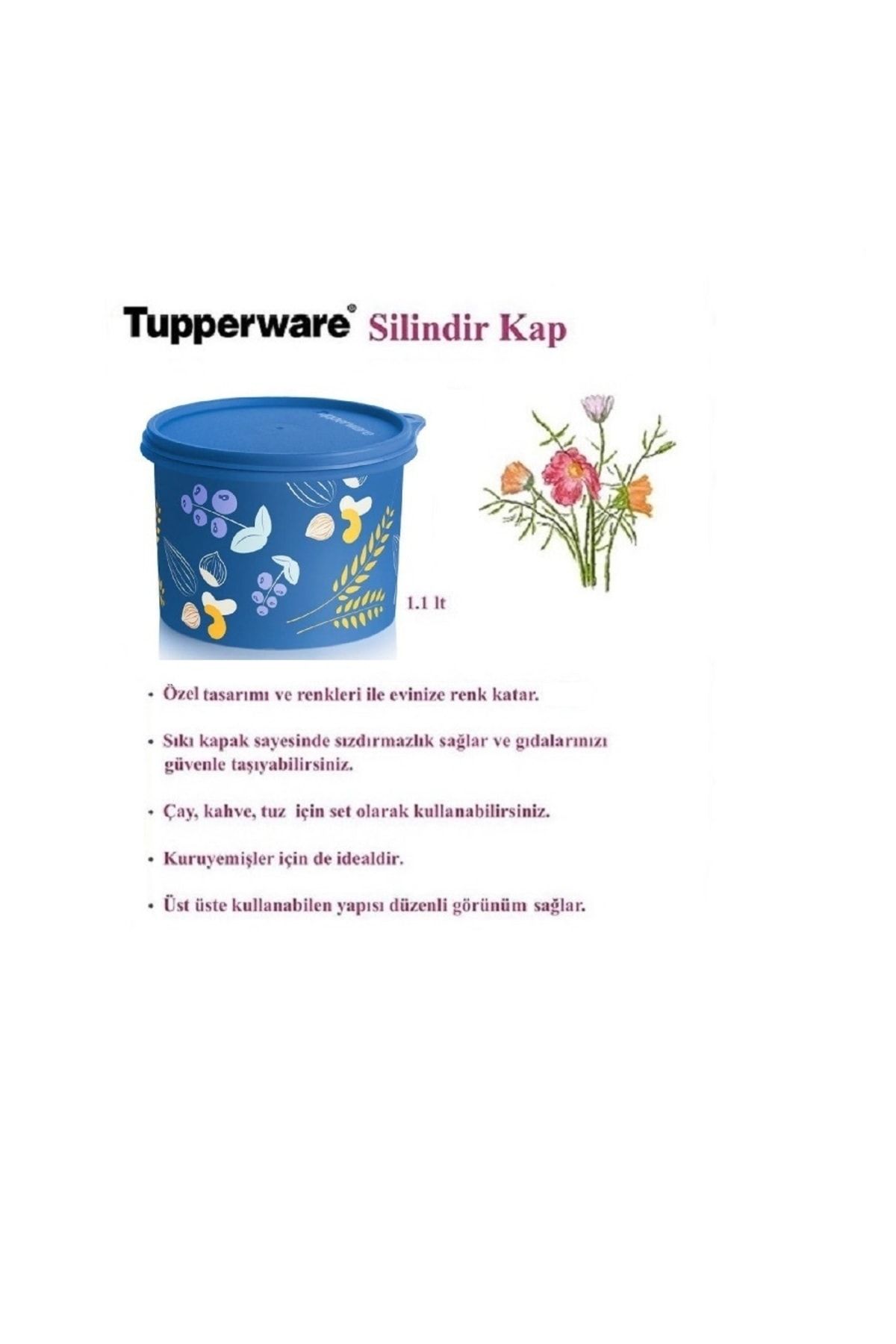 Tupperware-Cylinder Storage Container 1.1 Lt Blue Round Container 4