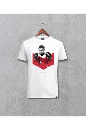 Unisex Beyaz Muhammed Ali Özel Tasarım Baskılı T-Shirt 33515137212095