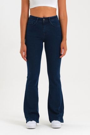 Kadın Lacivert Likralı Yüksek Bel Flare Jeans 59EXPJ