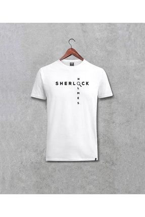 Sherlock Holmes Baskılı Unisex Beyaz Tişört 1135671dr190175