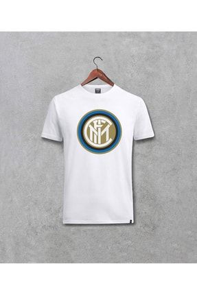 Unisex Beyaz Inter Futbol Takım Klasik Logo Baskılı T-shirt 33500227566667