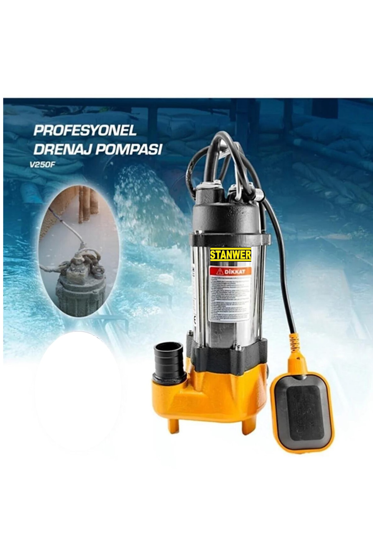 STANWER German 2250df Bakır Sargı 202 Vf Paslanmaz Foseptik Dalgıç Pompa Kirli Su Dalgıç Pis Su