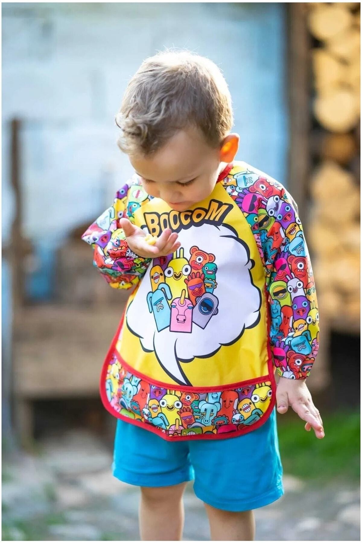 Bebechi Uzun Kollu Cepli Ayıcık Boom Desen 2 Li Paket Mama Önlüğü 3