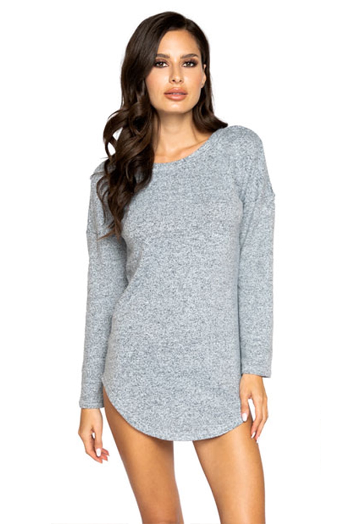 Loe Tiessi Kadın Kadın Gri Uzun Kollu Boyfriend Gecelik Erotik Seksi Ev Elbisesi