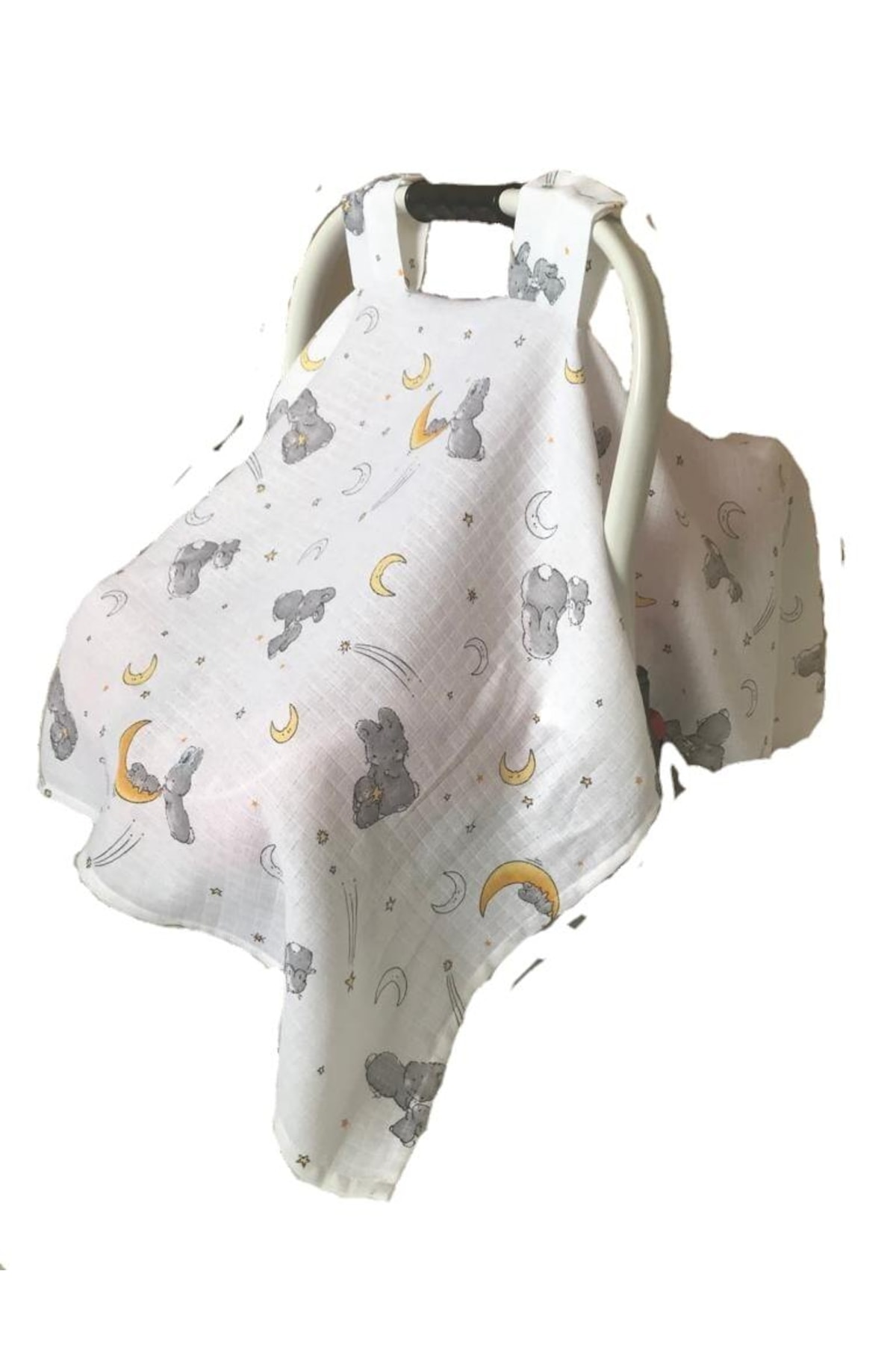 BeybiNest Müslin Balenli Emzirme Önlüğü Ve Puset Örtüsü Sevimli Tavşanlar fotoğrafı 4 (önizleme)