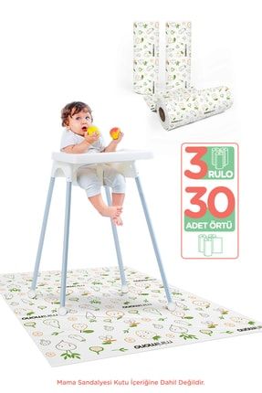 Mama Sandalyesi Altı Ve Aktivite Ek Gıda Örtüsü | 3'lü Paket 30 Adet | Kullan At | Meyve & Sebze Deseni
