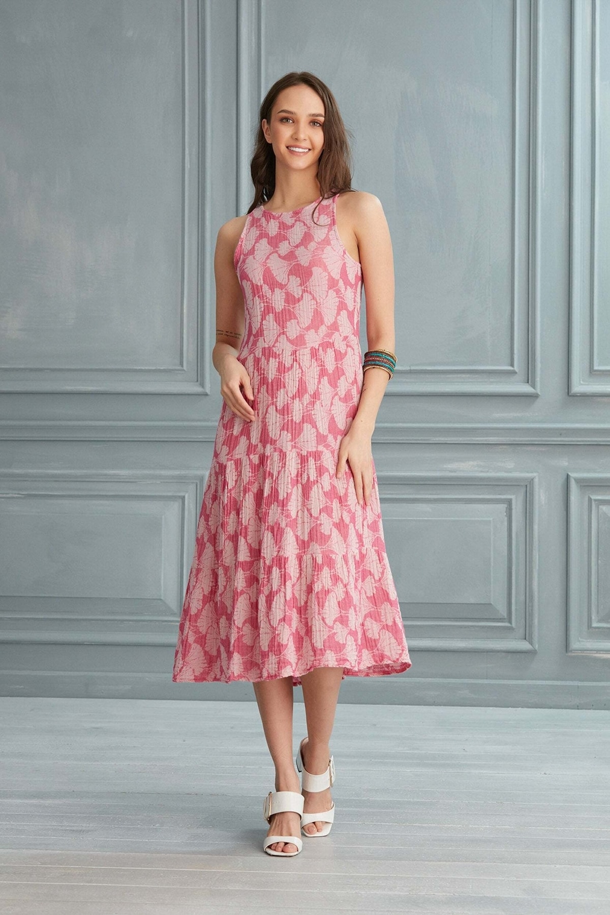 Begonville Lily Kat Kat Sırt Detaylı Midi Elbise 100 Pamuk Müslin