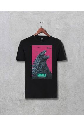 Godzilla Baskılı Tasarım Unisex Siyah Tişört 2356darr03543211