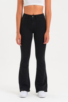 Kadın Siyah Likralı Yüksek Bel Flare Jeans Siyah 59EXPJ