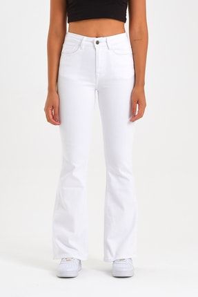 Kadın Beyaz Likralı Yüksek Bel Flare Jeans 59EXPJ