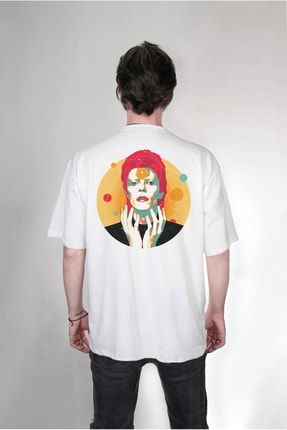 David Bowie Yazılı Ön Arka Baskılı Özel Tasarım Oversize Unisex Tişört 21555s14da240282