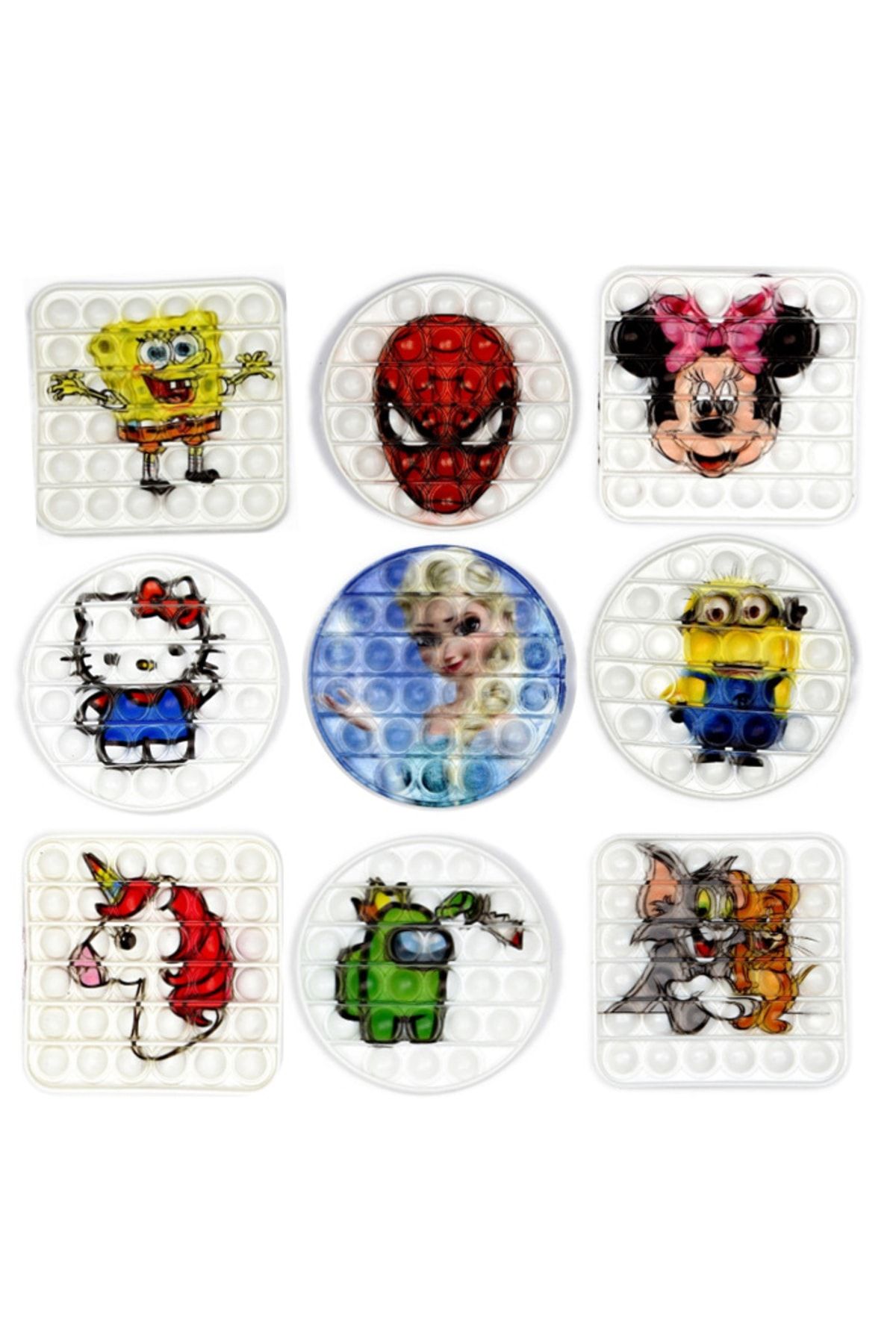 bebehan Pop It Set - 9 Adet Eğitici Eğlendirici Çizgi Karakterli 12 Cm