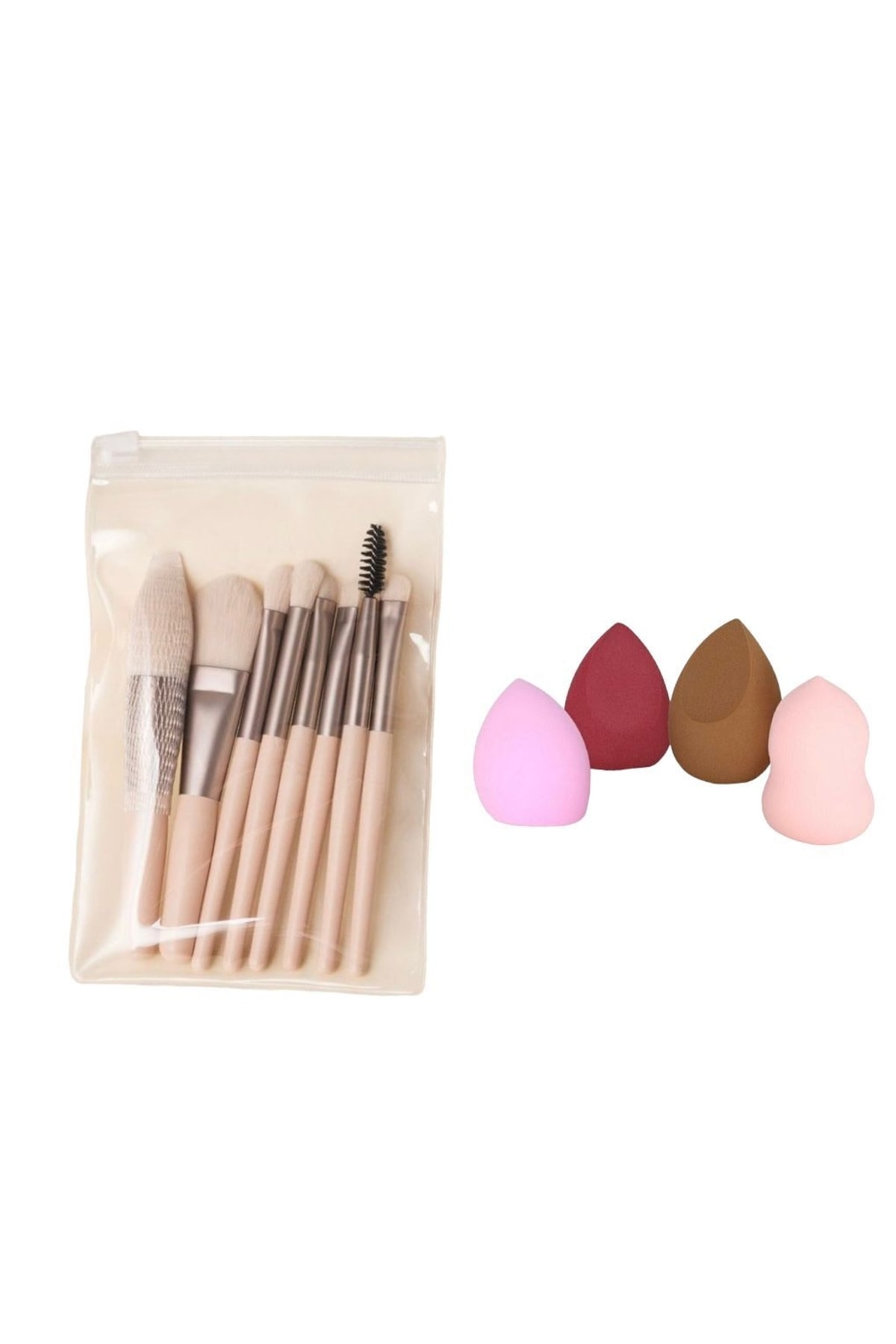 MAQYA Cosmetics Şeffaf Çantalı 8li Makyaj Fırçası Ve 4lü Makyaj Süngeri