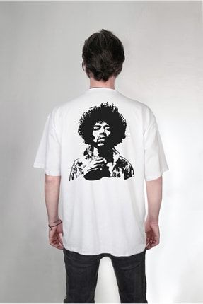 Jimi Hendrix Imza Çift Taraf Baskılı Tasarım Oversize Unisex Tişört 21555s14da240327