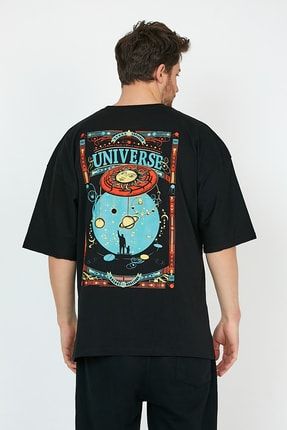 Universe Siyah Oversize Unisex T-shirt AG127OTT