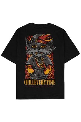 Chill Everytime Siyah Oversize Unisex T-shirt AG184OT