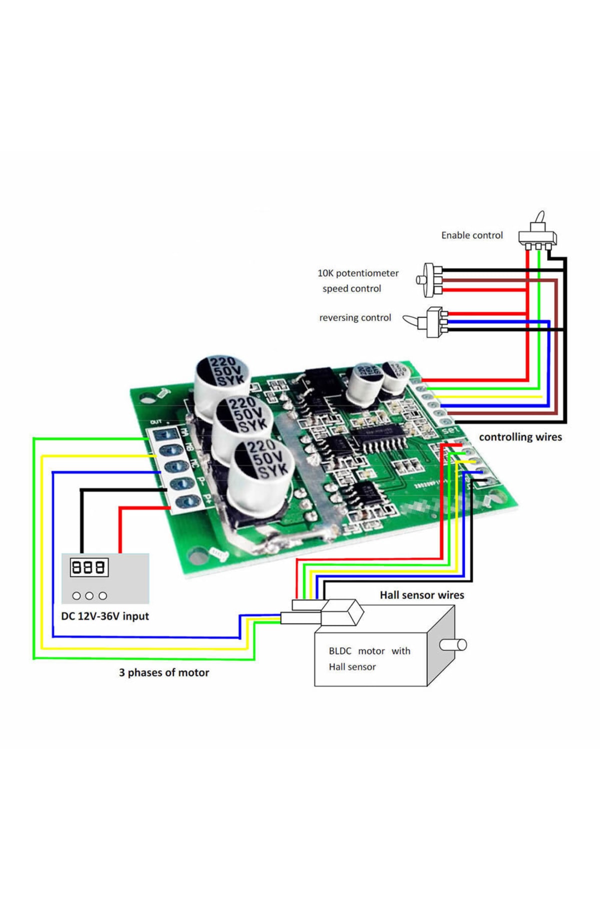 Dc 12v 36v 15a 500w Fırçasız Motor Sürücü Pwm Bldc Kontrol Kartı 6