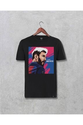 Unisex Siyah Lionel Messi Barcelona Baskılı Tişört 7898767912111