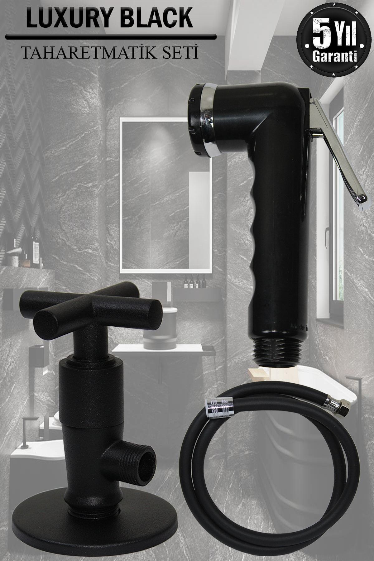 tesitay-Bidet Set Black Color Complete Brass Intermediate Faucet / Spiral And Bidet Gun WC Matic Hose 1
