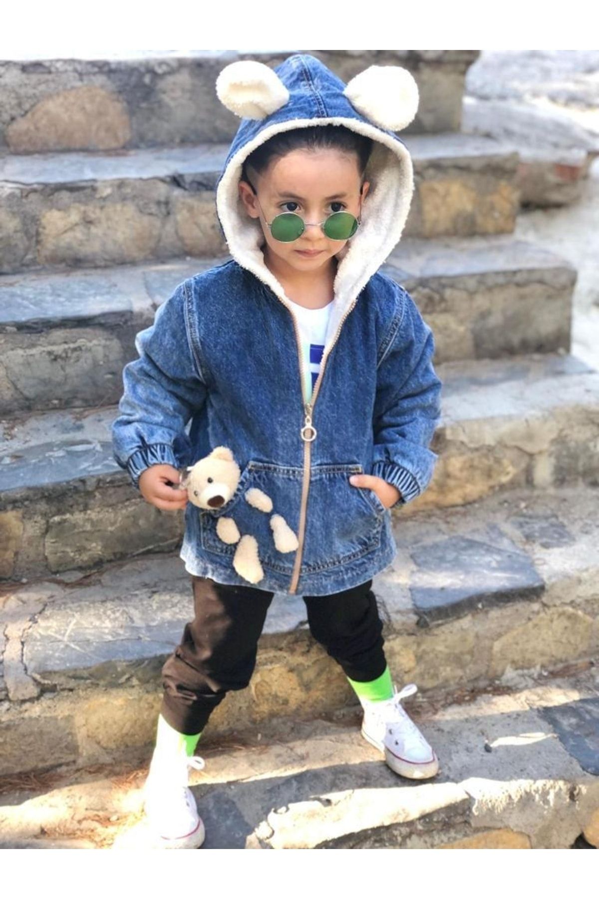 Pink Hippo Kids Unisex Children s Denim Coat with Ear Hood