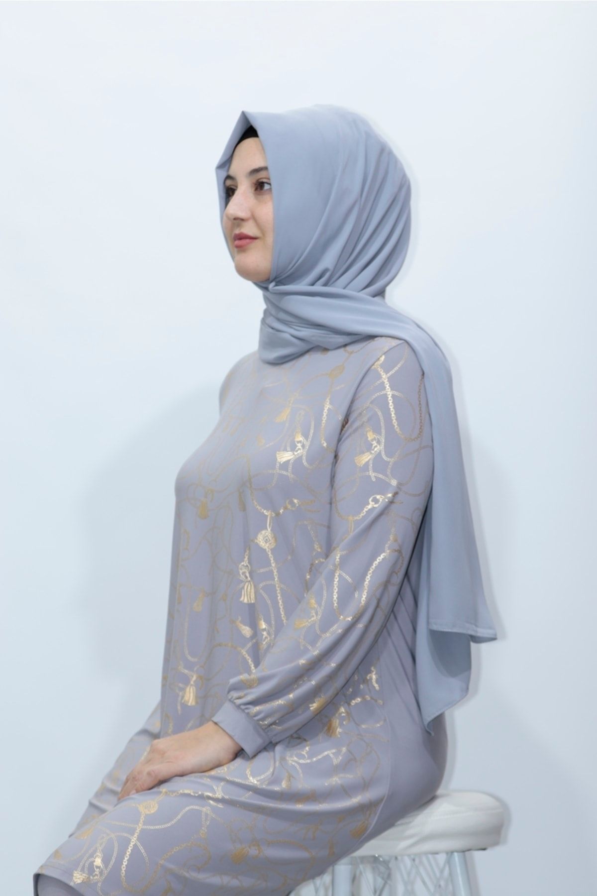 Zey&Ka Butik-Chain Pattern Tunic Trousers Double Set 2