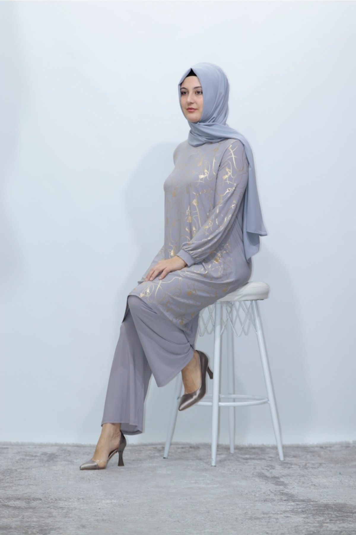 Zey&Ka Butik-Chain Pattern Tunic Trousers Double Set 4
