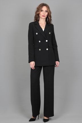 Blazer Ceket & Bol Paça Pantolon Takım-siyah 1034520