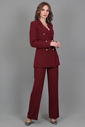 Blazer Ceket & Bol Paça Pantolon Takım-bordo 1034520