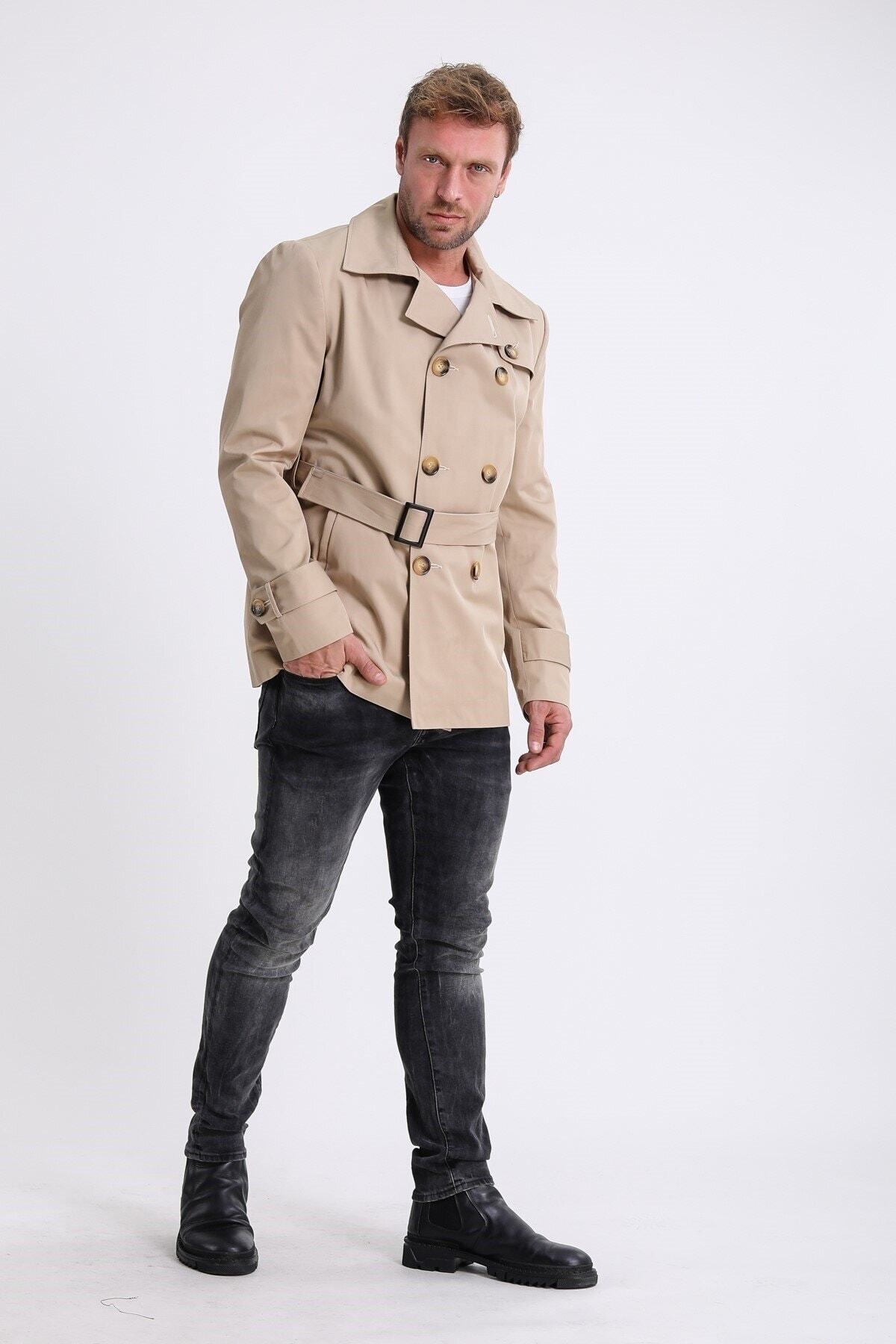Leather Club Bej Fiber Trench Kaban görsel 2