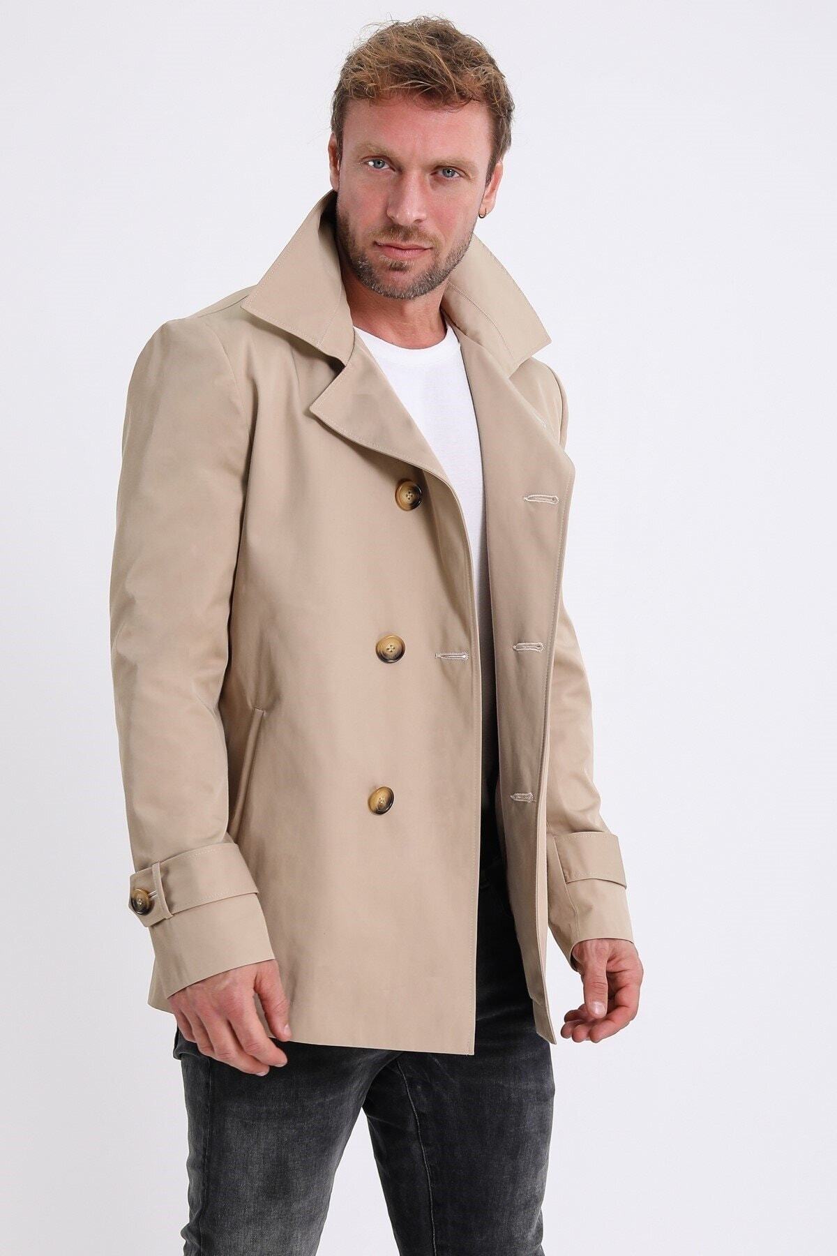 Leather Club Bej Fiber Trench Kaban görsel 3