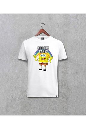 Sponge Sünger Bob Nobody Cares Baskılı Unisex Beyaz Tişört 08drk1216087768