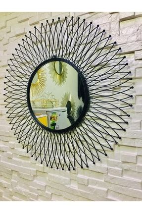 Duvar Aynası Salon Antre Banyo Modern Dekoratif Metal Çiçek Toplu Model Renk Siyah 79x79 Cm 056