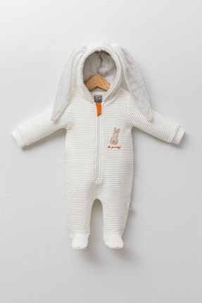 Kız Bebek Tavşan Desenli Kapşonlu Tulum babydola13549-574