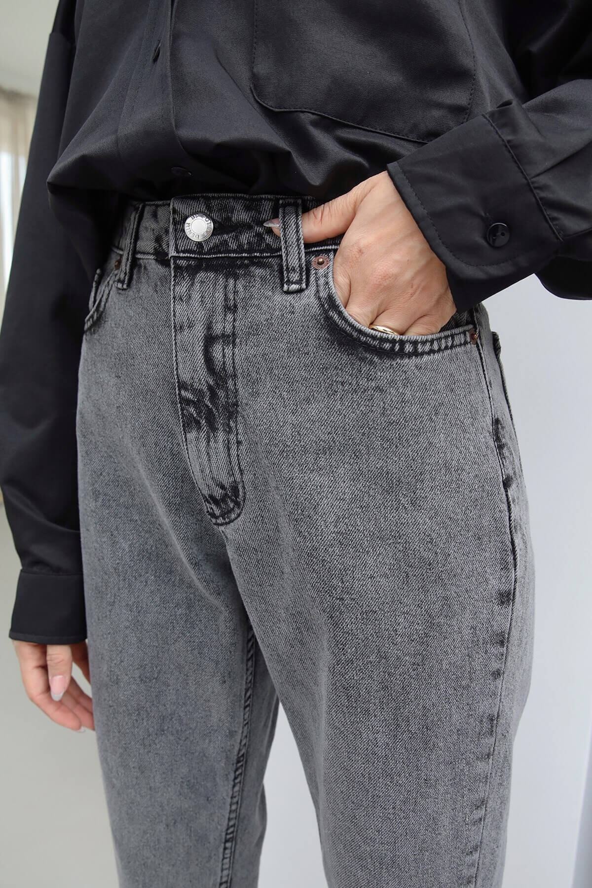 LİMABEL-Γυναικείο Smoke Color 100% Τζιν ύφασμα Mom Fit Ψηλόμεσο τζιν 2