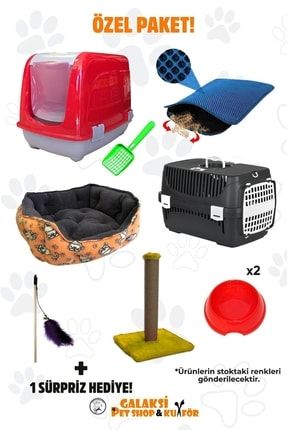 Özel Paket (9 Parça) Kapalı Kedi Tuvaleti, Kum Paspası, Kedi Taşıma Çantası, Kedi Yatağı Ve Dahası 01010208