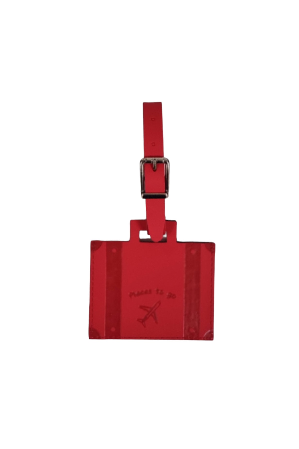 Smyrna Acar Giza Vegan Deri Bagaj Valiz Etiketi Kırmızı