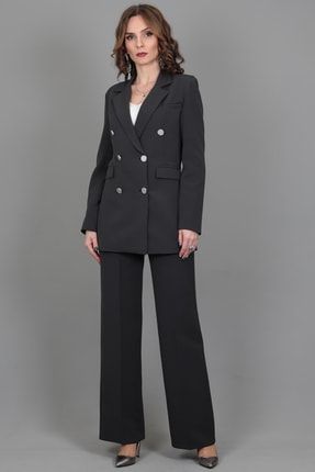 Blazer Ceket & Bol Paça Pantolon Takım-füme 1034520