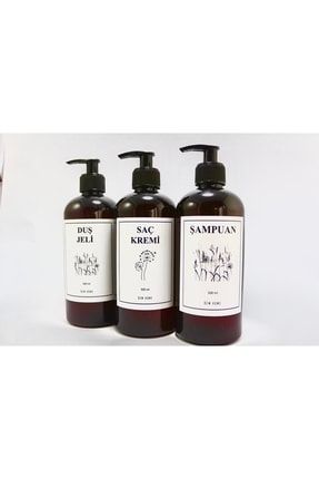Koyu Amber Cam Görünümlü Plastik Sabunluk 3lü Banyo Şişe Seti Şampuan-saç Kremi-duş Jeli 500 Ml Dem 67