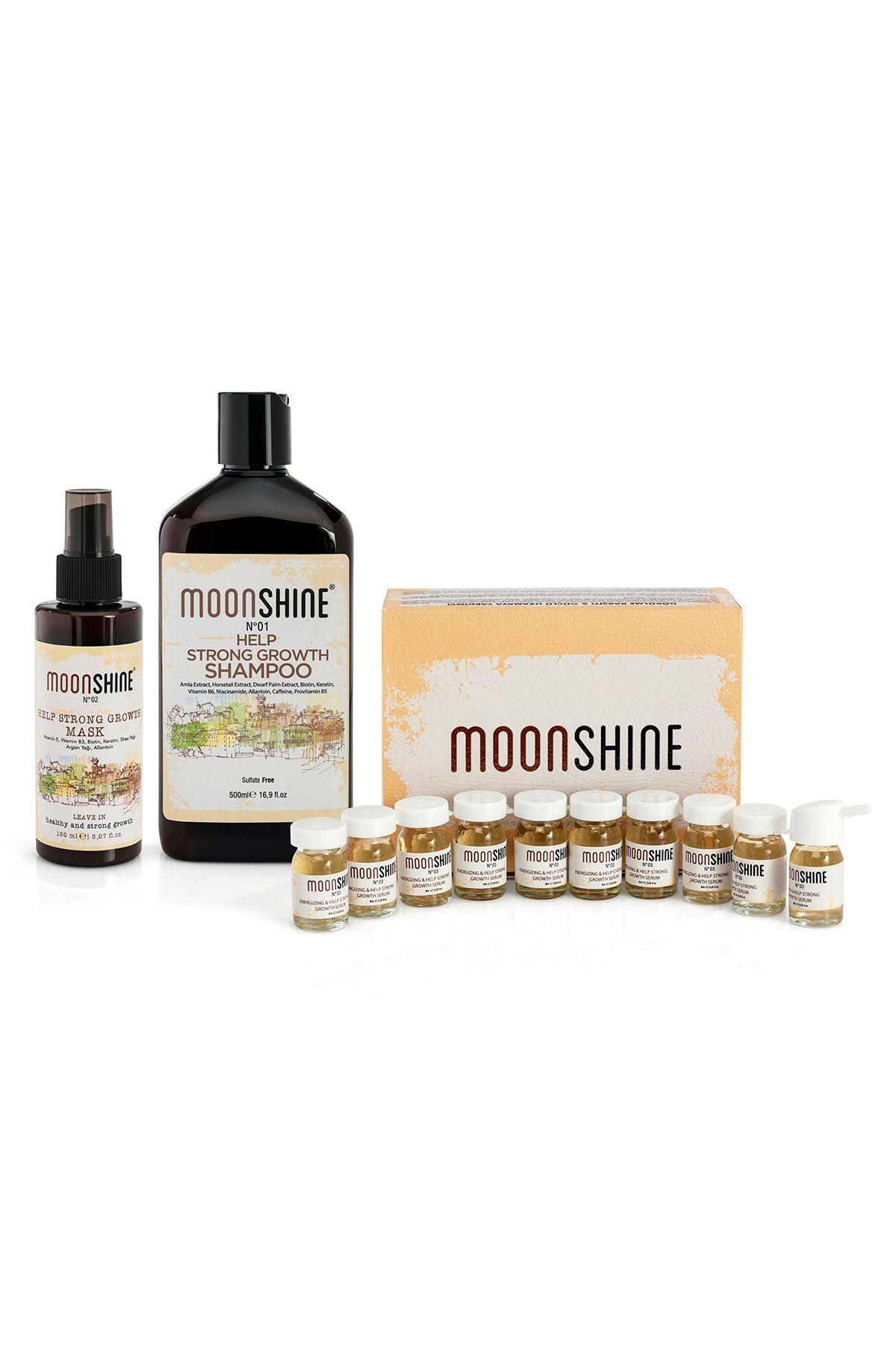 ست کمک به رشد قوی / شامپو، ماسک و ست سرم کمک کننده رشد قوی moonshine