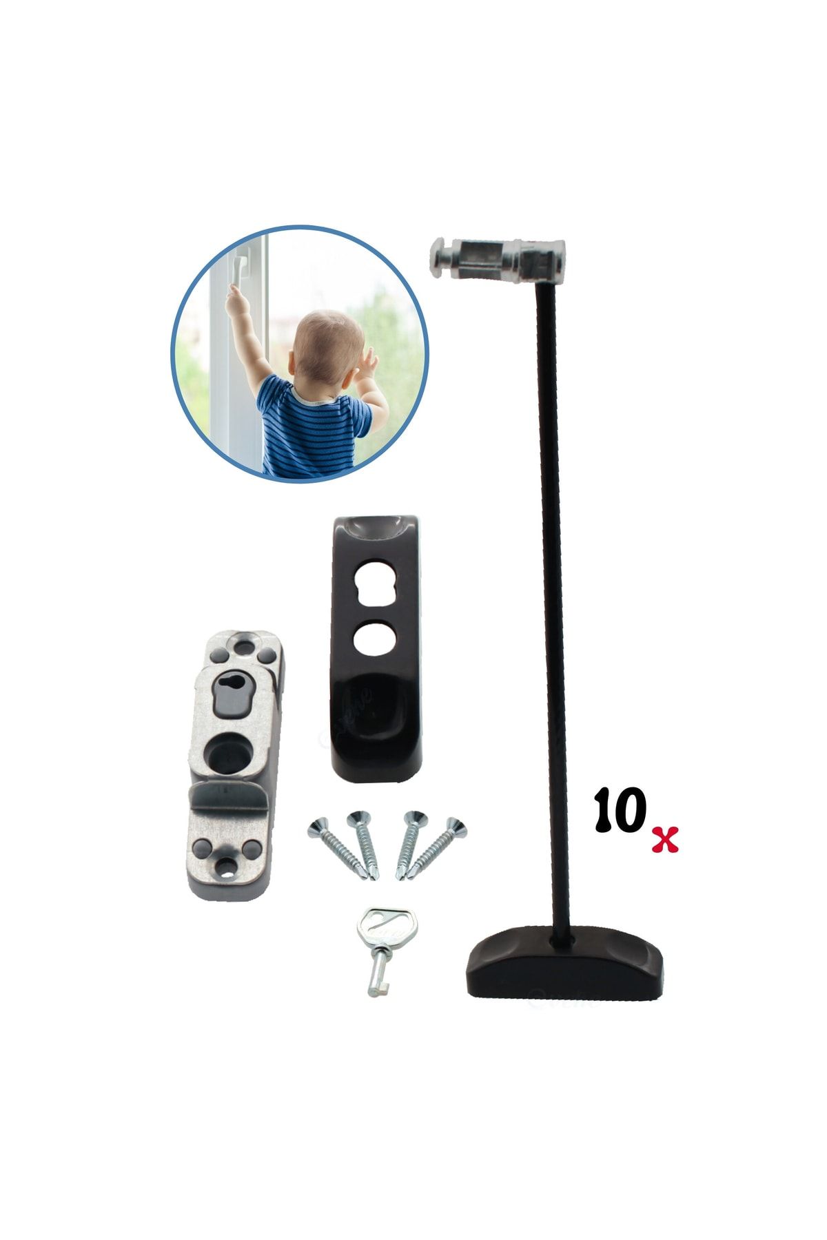Pandogo-Window Lock 10 Pieces Black Door and Window Safety Apparatus Safety Product Lock with Rope 1