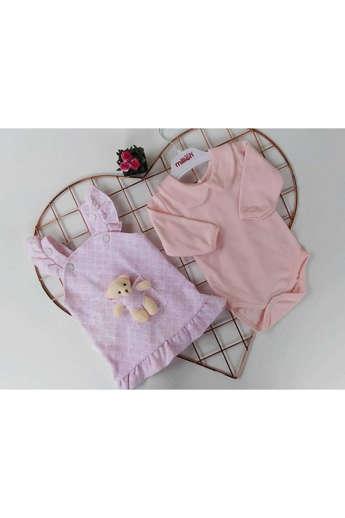 million babies Uzun Kollu Badili Pembe Ayıcıklı Elbise