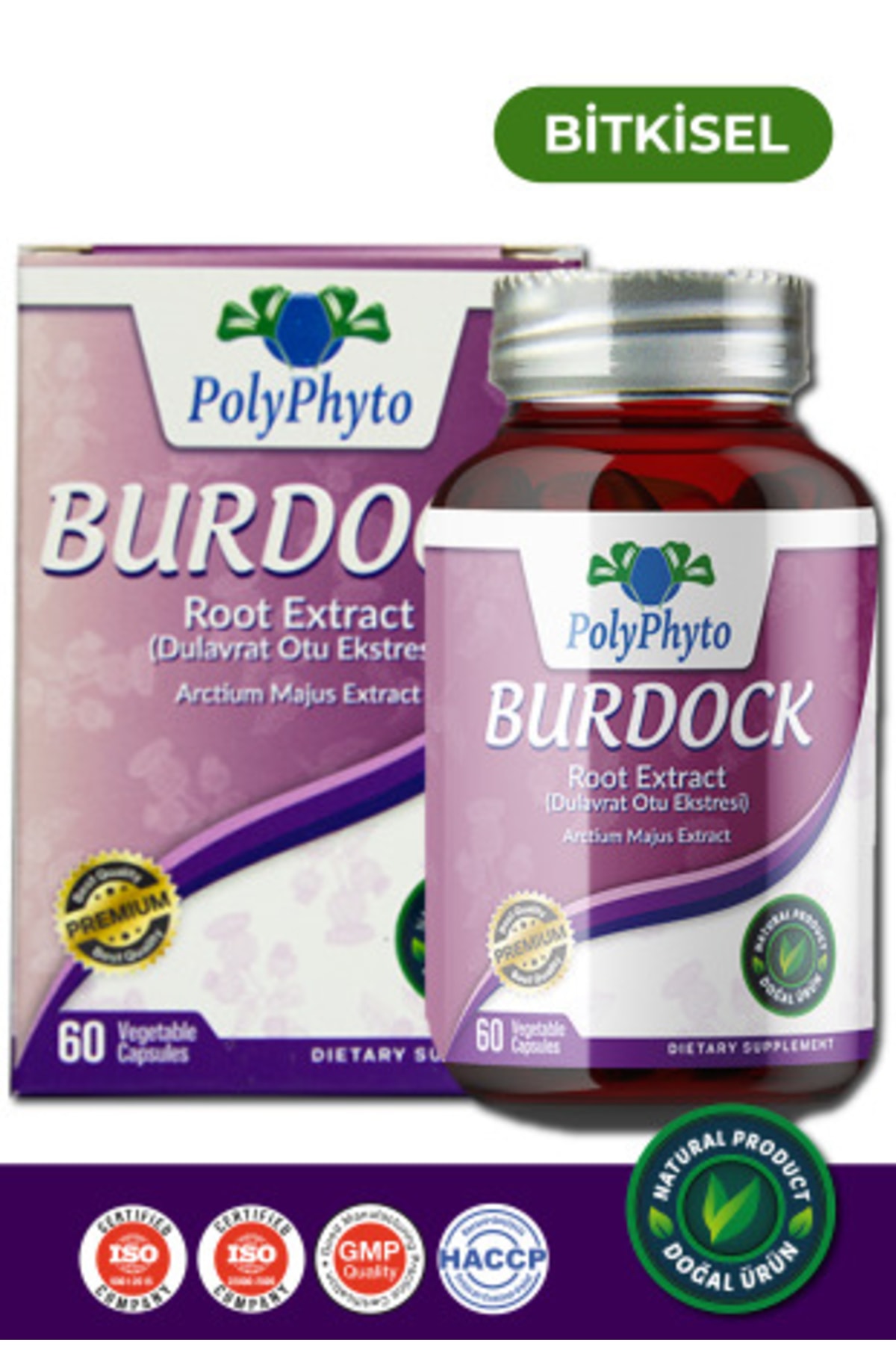 PolyPhyto Burdock Root Extract (Dulavrat Otu Ekstresi) 60 Bitkisel Kapsül