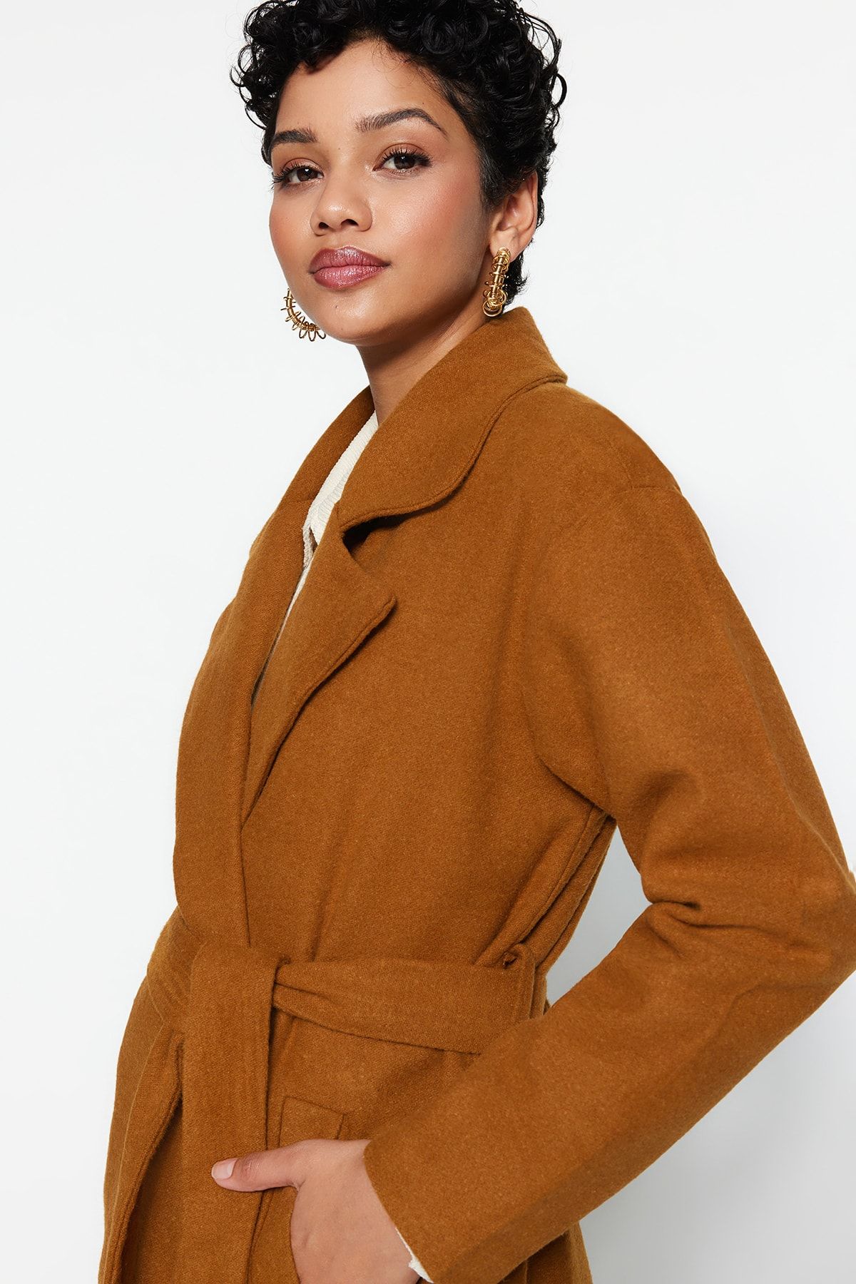 Trendyol Modest-Kabát s velbloudí bundou a límcem s podšívkou TCTAW22AB0008 3