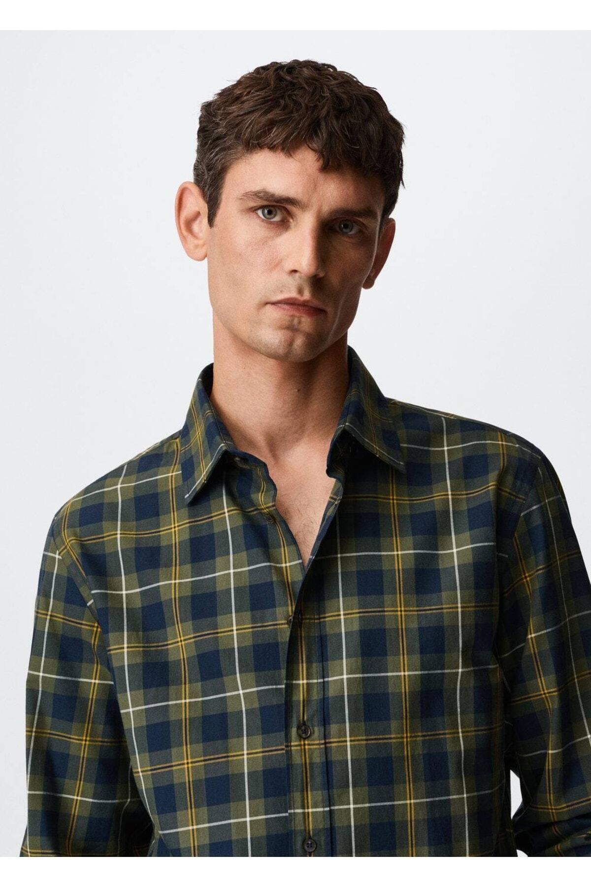 MANGO Man-Bawełniany T-shirt w kratkę 5