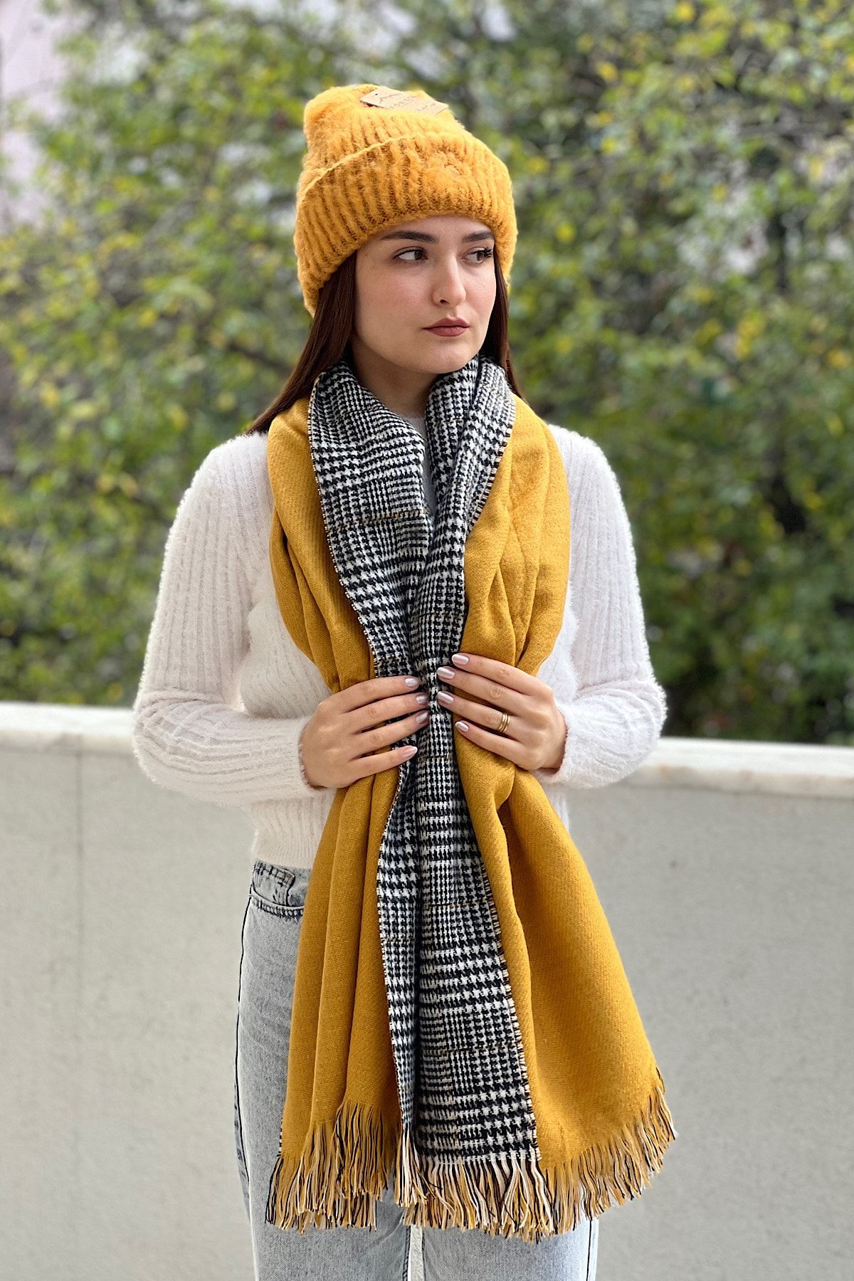 Mustard yellow plaid scarf new arrivals