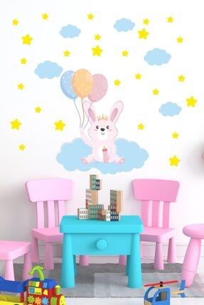 Sevimli Tavşan Bulutlar Ve Yıldızlar Çocuk Bebek Odası Sticker k413