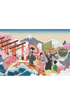Sanat Retro Japon Manzarası Elmas Mozaik Tablo / Hobi / Mozaik Puzzle 52x34cm E2020031