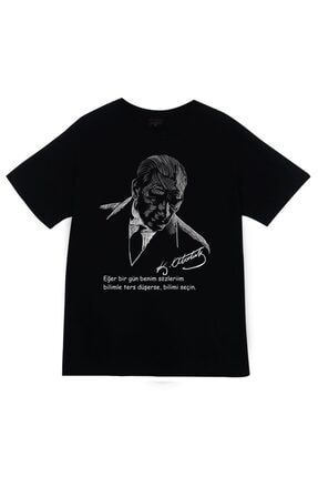 Unisex Siyah Gazi Mustafa Kemal Atatürk Baskılı T-shirt JQRTU478-KOR