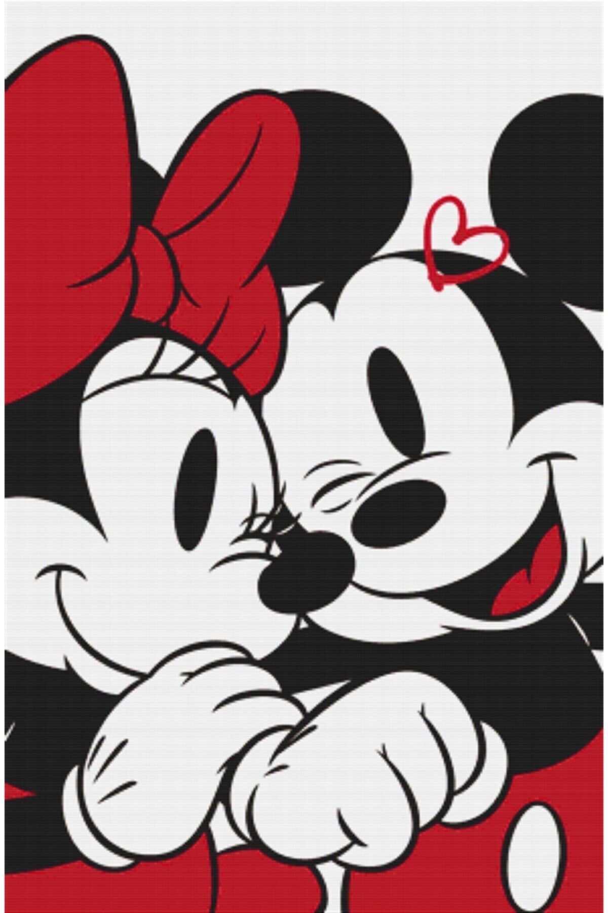 MOVAS Sanat Mickey Ve Minnie Elmas Mozaik Tablo / Hobi / Mozaik Puzzle 35x53cm E2020450